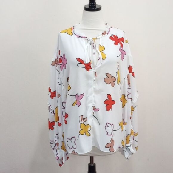 Ted Baker London Thurso Floral Print Stretch Woven Balloon Sleeve Blouse Size 4 - Picture 6 of 15